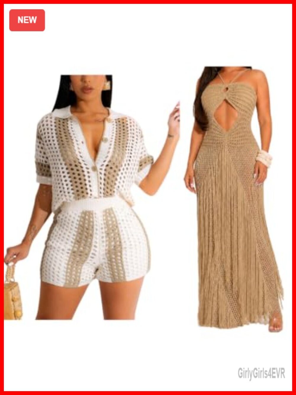 Crochet 2 Piece Short Set & Maxi Cover Up Dress Vacation Beach Outfit